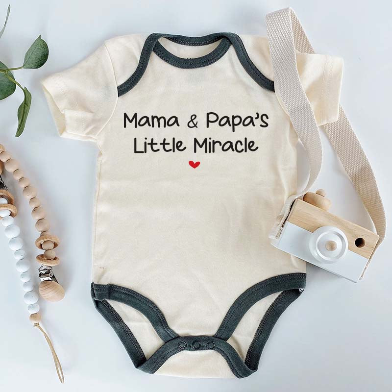 Mama and Papa's Little Miracle Baby Bodysuit Little Warrior Outfit Coming Soon Rainbow Baby Romper IVF Worth the wait Answered Prayers Pregnancy Announcement Love Heartfelt Keepsake Gift