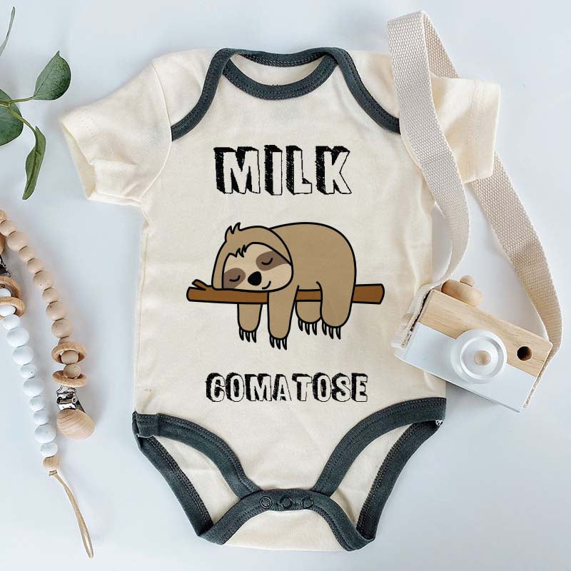 Cute Funny Sloth Animal Baby Clothes Newborn Adorable Unisex Infant Clothing Milk Joke Humor Baby Outfit Custom Shirt Pregnancy Announcement Baby Shower Gift