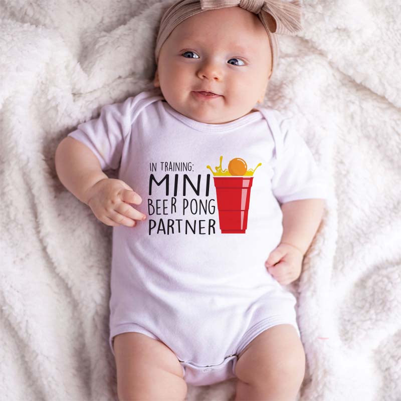 Mini Beer Pong Partner Baby Clothes Funny Future Party Celebration Sidekick Bodysuit baby shower gift custom baby clothing humorous infant apparel Personalized Party Outfit Baby Boy Girl Gift Romper