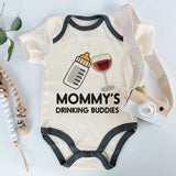 Mommy's Drinking Buddy Custom Unisex Infant Bodysuit Milk Wine Outfit Personalized Baby Shower Present Playful Party Themed Clothes Mom Sidekick Mother's Day New Mom Gift