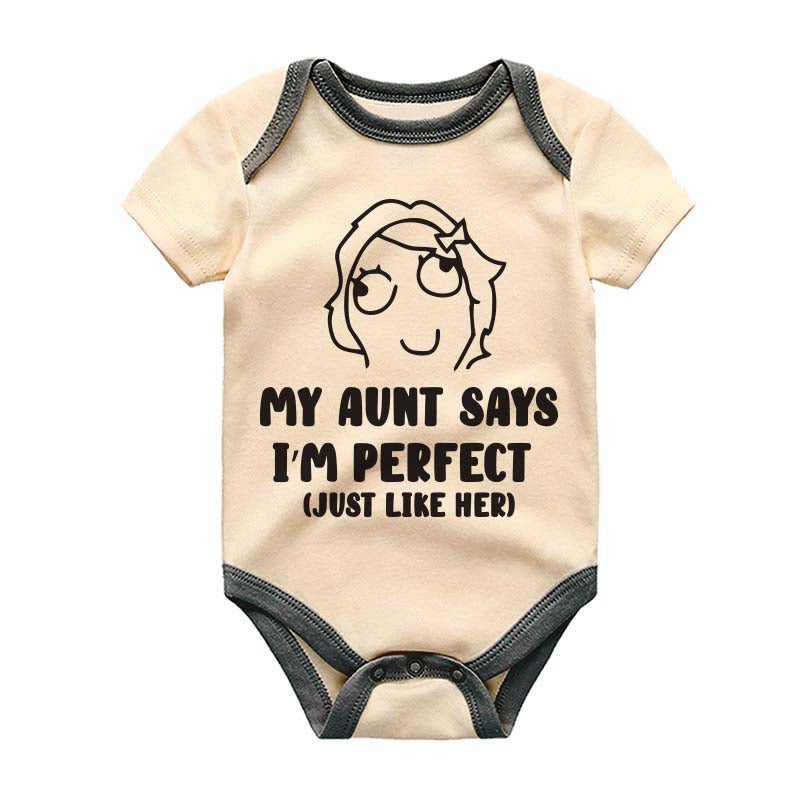 My Aunt Says I'm Perfect Funny Aunt Gift for Niece Nephew Outfit Auntie Sayings Shirt Custom Unisex Baby Bodysuit Cute Pregnancy Announcement Birth Reveal Outfit Coming Soon Baby Shower Romper