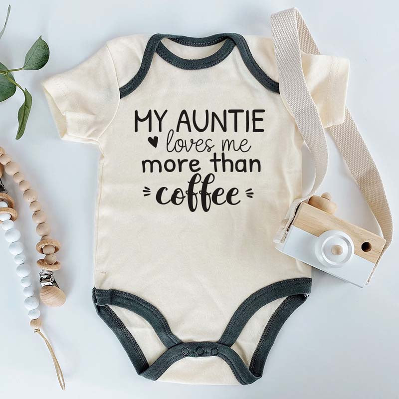 My Auntie Loves me more than Coffee Unisex Baby Clothes Aunt Love Newborn Gift Niece Nephew Baby Boy Girl Custom Bodysuit Pregnancy Announcement Gift