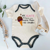 My Auntie loves me Cute funny baby clothes Ice Cream Shirt Personalized Unisex Infant Baby Clothing Food Pun Outfit Baby Shower Gift for Niece Nephew