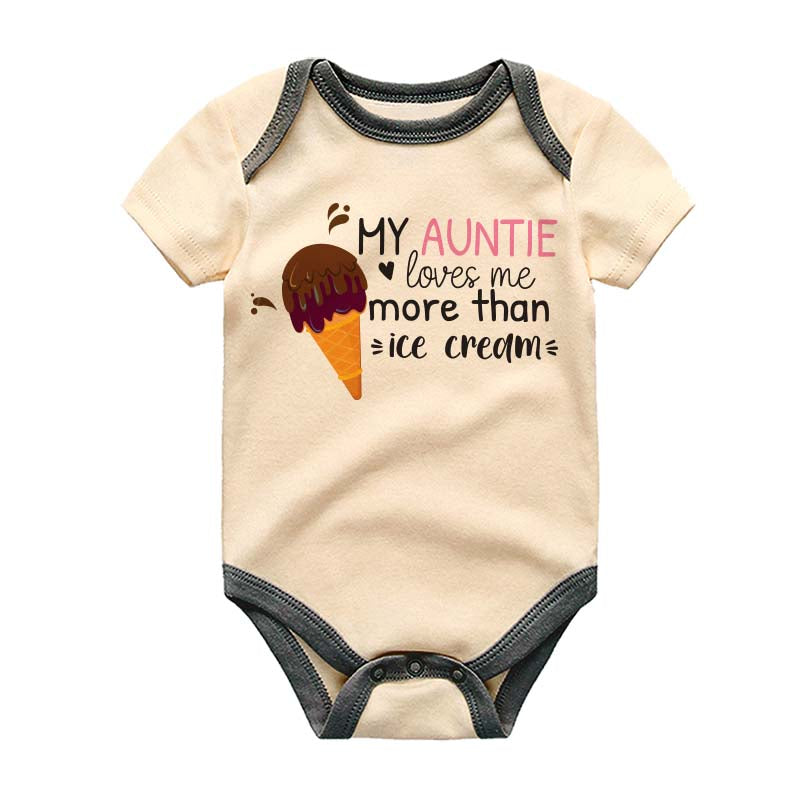 My Auntie loves me Cute funny baby clothes Ice Cream Shirt Personalized Unisex Infant Baby Clothing Food Pun Outfit Baby Shower Gift for Niece Nephew