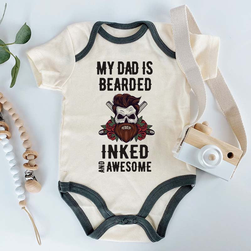 Bearded and Tattooed Cool Dad Personalized Baby Bodysuit Funny Baby Outfit Daddy Tattoo Inked Daddy Custom Baby Boy Girl Clothes Baby Shower Gift Pregnancy Announcement Shirt