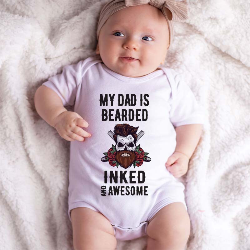 Bearded and Tattooed Cool Dad Personalized Baby Bodysuit Funny Baby Outfit Daddy Tattoo Inked Daddy Custom Baby Boy Girl Clothes Baby Shower Gift Pregnancy Announcement Shirt