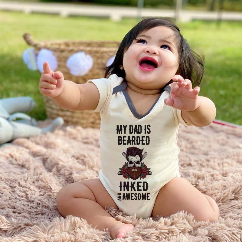 Bearded and Tattooed Cool Dad Personalized Baby Bodysuit Funny Baby Outfit Daddy Tattoo Inked Daddy Custom Baby Boy Girl Clothes Baby Shower Gift Pregnancy Announcement Shirt