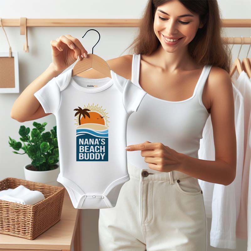 Nana's Beach Buddy Cute Infant Newborn Unisex Baby Clothing Grandma Beach Themed Baby Outfit Grandparent Baby Shower Gift Custom Family Vacation Bodysuit