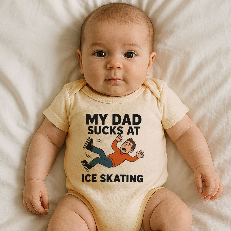 Kiddiepro Funny Dad Ice Skating Hockey Baby Bodysuit
