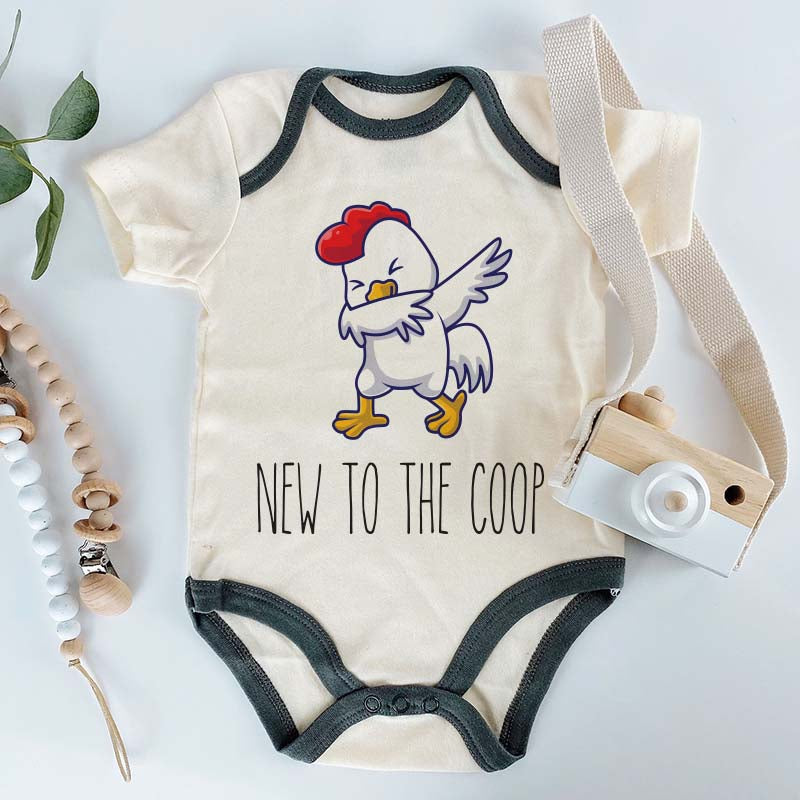 New to the coop Funny Pregnancy Announcement Baby Clothes Chicken Coop Outfit Newest Family Addition Coming Soon Outfit Custom Baby Boy Girl Clothes Birth Reveal Personalized Mom Dad Gift