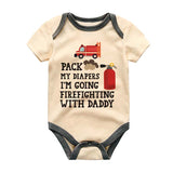 Funny Pack my Diaper Custom Baby Clothes Hero Firefighter Dad Baby Outfit Newborn Romper Fire Truck Fireman Unisex Infant Clothing Custom Bodysuit