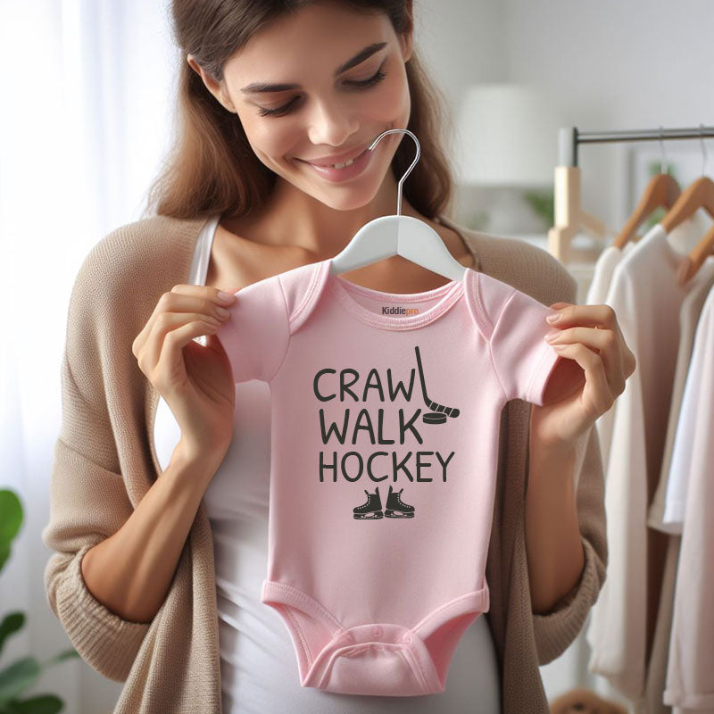 Crawl Walk Hockey Baby Boy Girl Newborn Clothes Custom Infant Bodysuit Sports Outfit