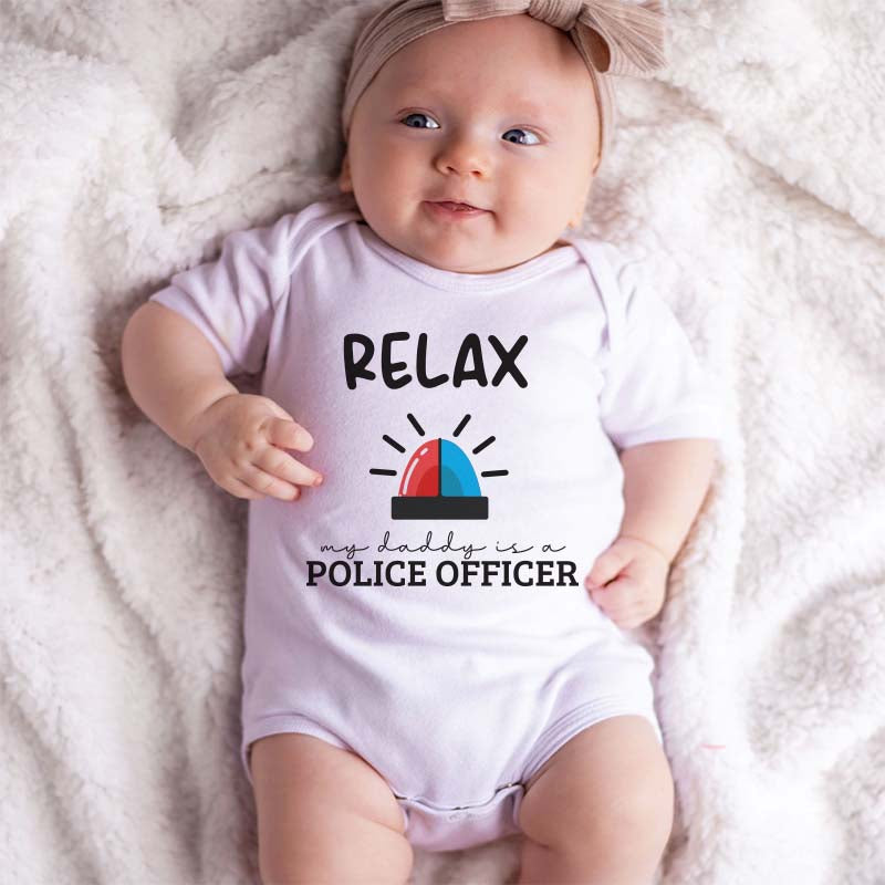 Police Officer Hero Dad Baby Clothes Law Enforcement Outfit Daddy's Backup Custom Unisex Baby boy girl bodysuit Officer in Charge Shirt Personalized Pregnancy Reveal Jumpsuit