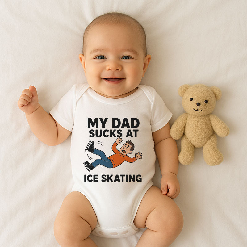 Kiddiepro Funny Dad Ice Skating Hockey Baby Bodysuit