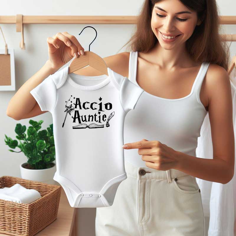 Accio Auntie Baby Bodysuit Newborn clothes Aunt Baby Gift Funny Aunt Shirt Cute Magic wizard