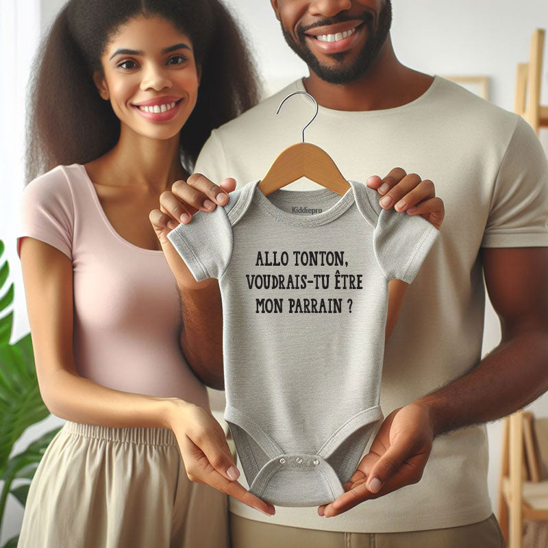 Allo Tonton voudrais-tu etre mon parrain French Godfather Baby Bodysuit Unisex Infant Clothes Short sleeve One Piece for Boys vêtements pour bébé Newborn gift