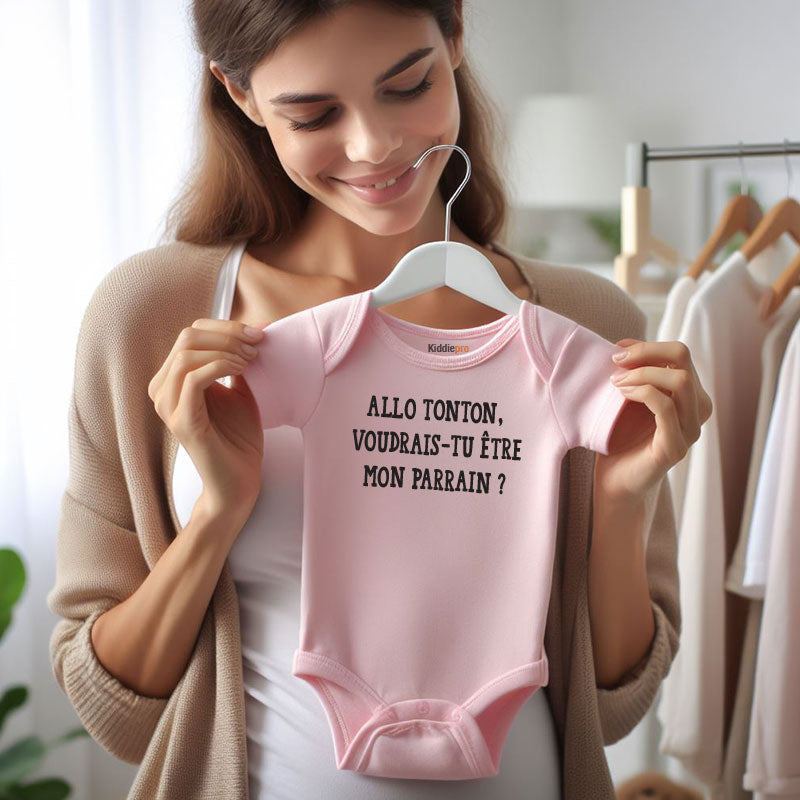 Allo Tonton voudrais-tu etre mon parrain French Godfather Baby Bodysuit Unisex Infant Clothes Short sleeve One Piece for Boys vêtements pour bébé Newborn gift