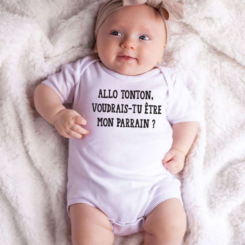 Allo Tonton voudrais-tu etre mon parrain French Godfather Baby Bodysuit Unisex Infant Clothes Short sleeve One Piece for Boys vêtements pour bébé Newborn gift