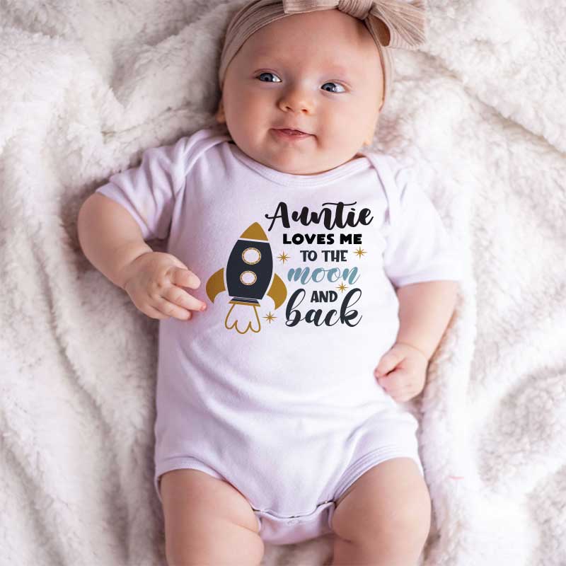 Aunt Auntie loves me Baby clothes Moon and back baby bodysuit Gift for baby boy girl niece nephew