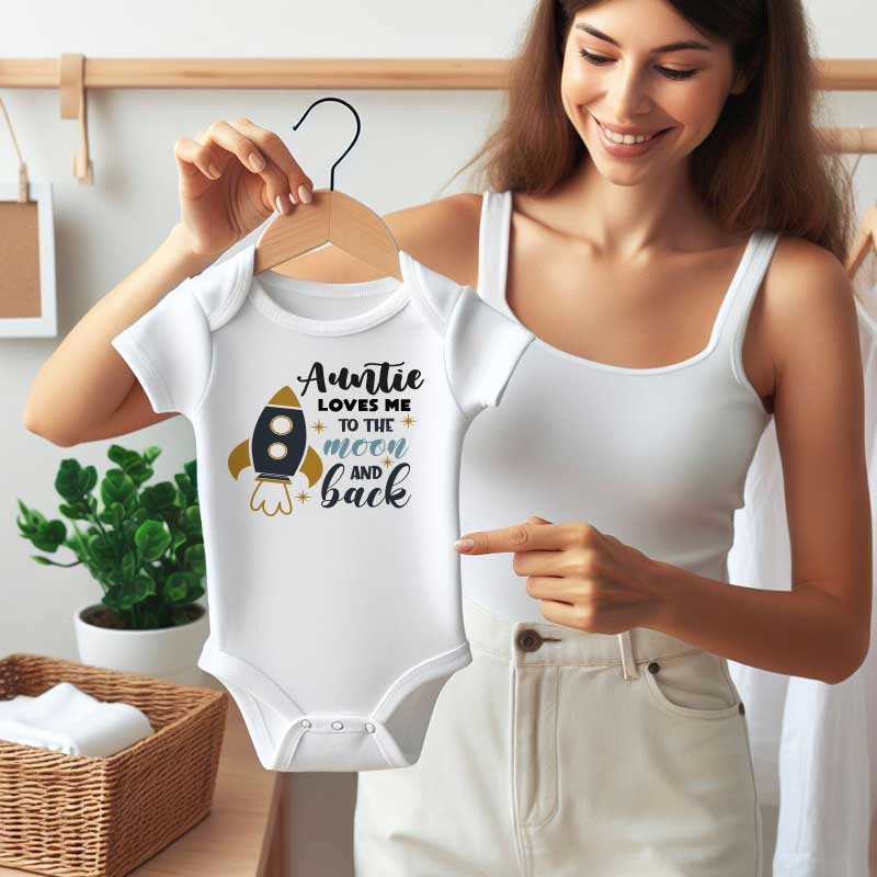 Aunt Auntie loves me Baby clothes Moon and back baby bodysuit Gift for baby boy girl niece nephew