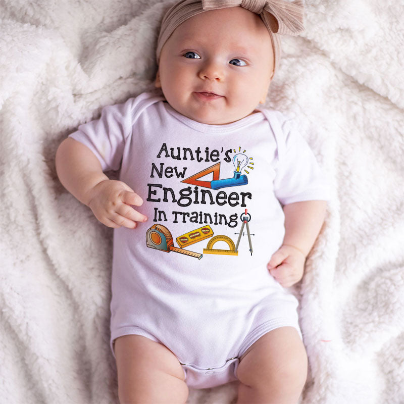 Auntie's new engineer in training unisex newborn baby boy girl clothes custom Infant Short sleeve One Piece bodysuit vêtements pour bébé Newborn Romper