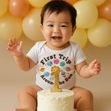 Kiddiepro First Trip Around the Sun Birthday Baby Bodysuit Sun and Planet Design 1st Birthday Outfit for Baby Boy or Girl