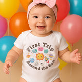 Kiddiepro First Trip Around the Sun Birthday Baby Bodysuit Sun and Planet Design 1st Birthday Outfit for Baby Boy or Girl