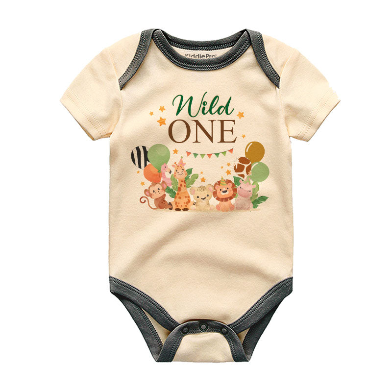 Kiddiepro First Birthday Wild One Safari Baby Clothes Animal Themed Bodysuit