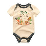 Kiddiepro First Birthday Wild One Safari Baby Clothes Animal Themed Bodysuit