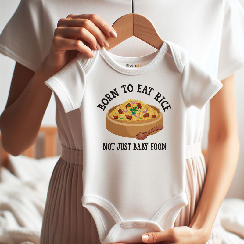 Born to eat rice cute funny cheeky baby clothes food pun baby outfit fried rice food lover bodysuit asian cuisine baby outfit