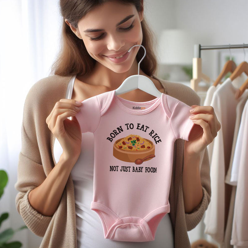 Born to eat rice cute funny cheeky baby clothes food pun baby outfit fried rice food lover bodysuit asian cuisine baby outfit