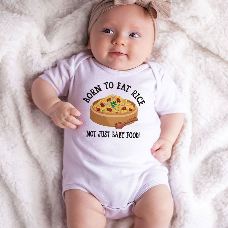 Born to eat rice cute funny cheeky baby clothes food pun baby outfit fried rice food lover bodysuit asian cuisine baby outfit