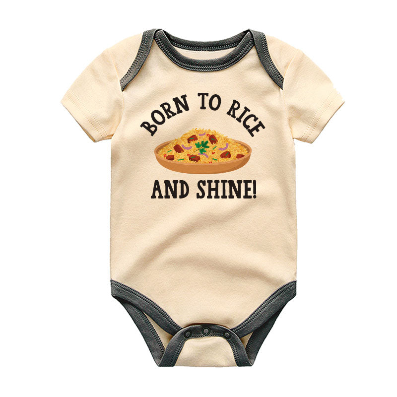 Born to rice and shine Cute funny fried rice lover theme humor joke baby bodysuit