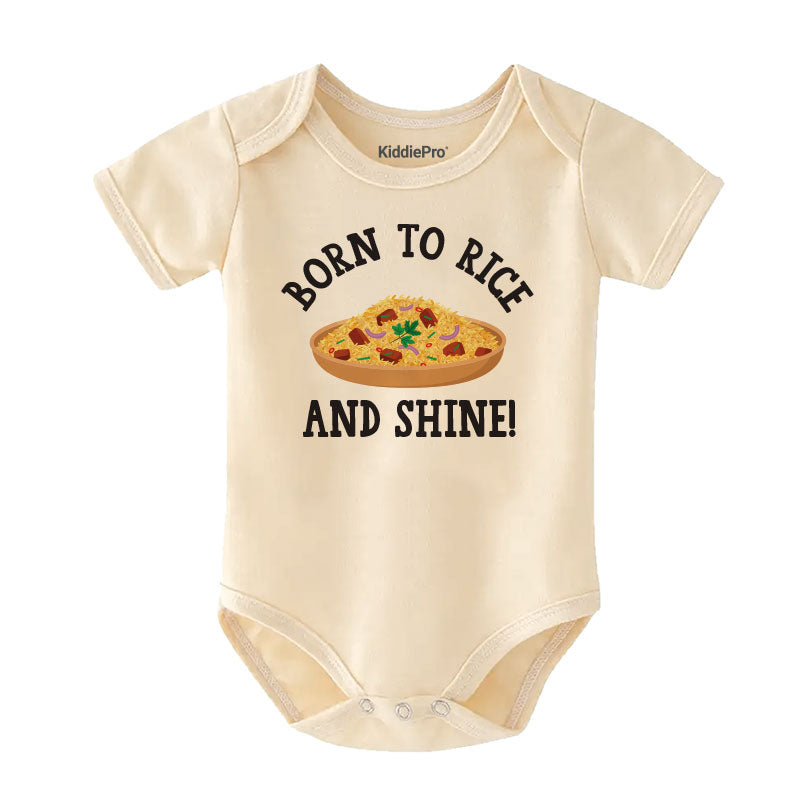 Born to rice and shine Cute funny fried rice lover theme humor joke baby bodysuit