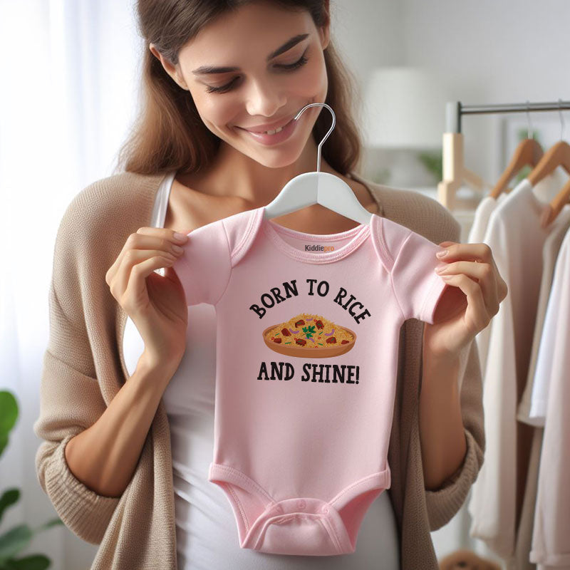 Born to rice and shine Cute funny fried rice lover theme humor joke baby bodysuit