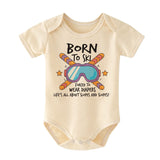 Born to ski Forced to wear diapers Cute Funny Baby Bodysuit Custom Adventure Baby Boy Girl Clothes