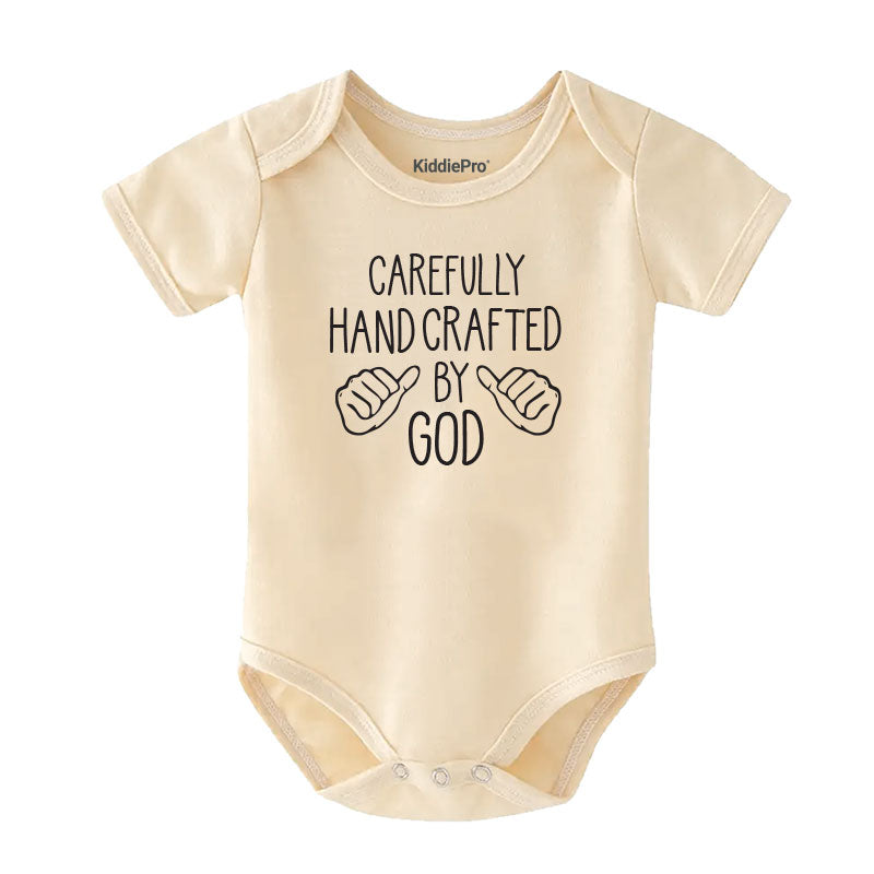 Carefully Handcrafted by God Baby Bodysuit Christian Newborn Clothes Baptism Outfit Christening Gift Religious Baby Shower Keepsake
