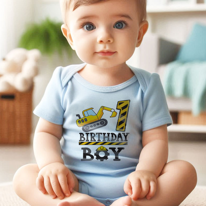 Kiddiepro First Birthday Construction Theme Baby Outfit Party Baby Clothes Milestone Bodysuit