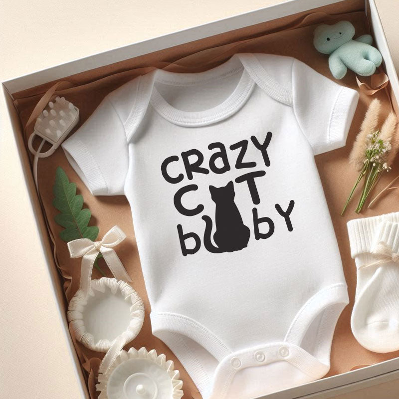 Crazy Cat Baby Bodysuit Baby Shower Gift Pet Animal Cat Lover Unisex Infant Baby Boy GIrl Outtfit Personalized Baby Clothes