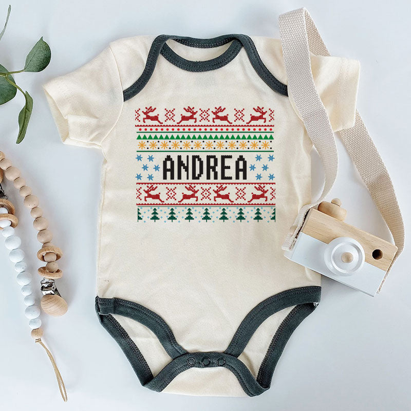 Custom Name Ugly Christmas Shirt Newborn Infant Baby Boy Girl Clothes Holiday Funny Baby Christmas Outfit