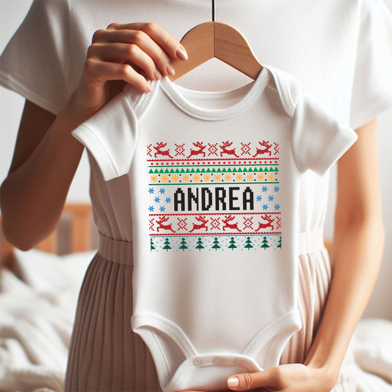 Custom Name Ugly Christmas Shirt Newborn Infant Baby Boy Girl Clothes Holiday Funny Baby Christmas Outfit