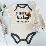 Cutest Turkey at the Table Cute Funny Baby Clothes Newborn First Thanksgiving Outfit Boy Girl Little Turkey Romper Custom Fall Baby Bodysuit Photoshoot Shirt