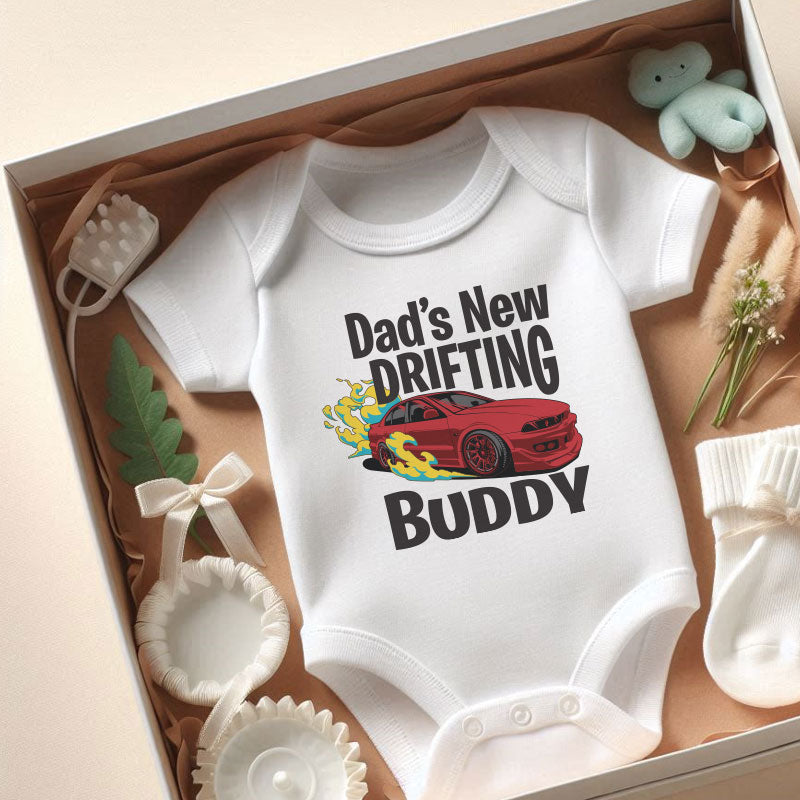 Dad's New Drifting Buddy Baby Bodysuit Daddy's Car Racing Partner Outfit Custom Baby Clothes