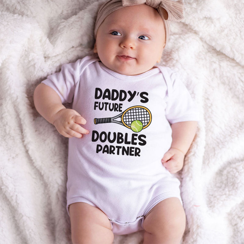 Daddy's future doubles partner baby bodysuit tennis baby outfit sports baby apparel cute unisex bodysuit