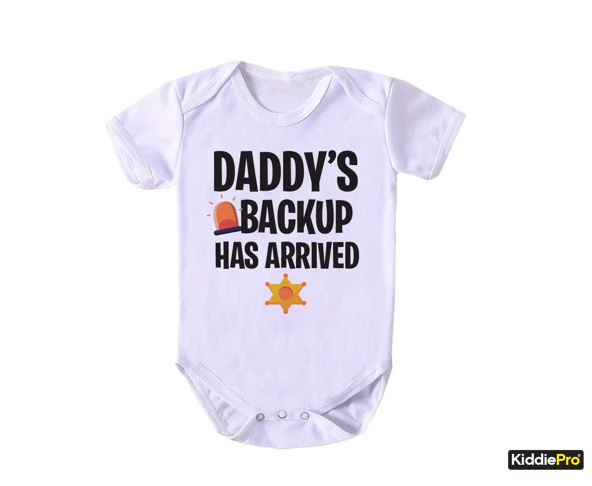 Daddy's Back Up Baby Bodysuit, Little Police Officer, Little one with a Police Dad, Infant attire for police dads