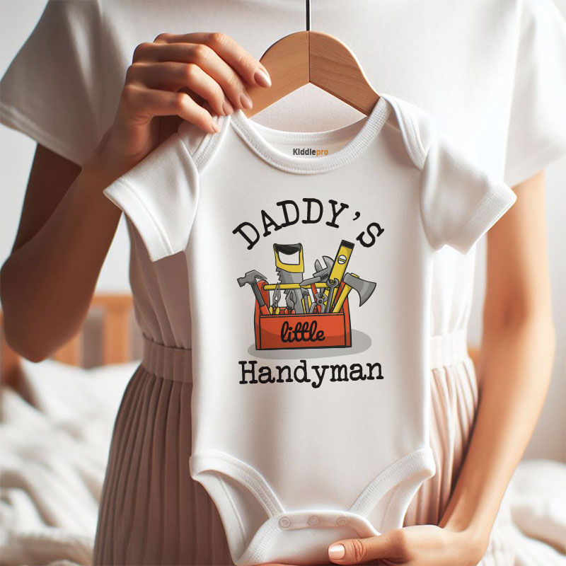 Daddy’s Little Handyman Baby Bodysuit Funny Baby Shower Gift for Dad Construction & DIY Baby Clothes