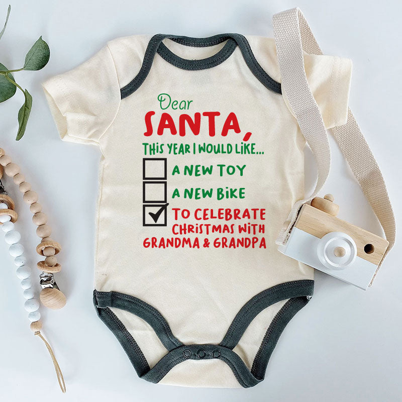 Dear Santa Cute Christmas Wishlist Baby Boy Girl Outfit Sentimental Holiday Babywear Festive Baby Bodysuit Holiday Family Gathering Shirt Grandparent Baby Announcement