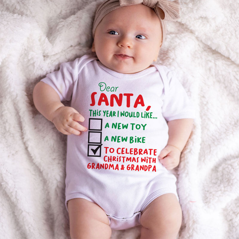 Dear Santa Cute Christmas Wishlist Baby Boy Girl Outfit Sentimental Holiday Babywear Festive Baby Bodysuit Holiday Family Gathering Shirt Grandparent Baby Announcement