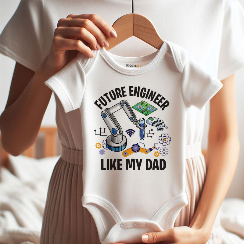 Future Engineer Like My Dad Cute STEM Baby Bodysuit Science & Technology Newborn Outfit Robotics AI Baby Shower Gift