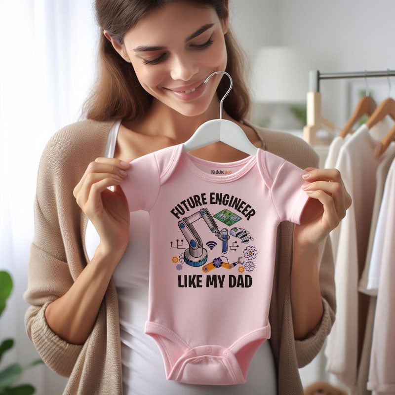 Future Engineer Like My Dad Cute STEM Baby Bodysuit Science & Technology Newborn Outfit Robotics AI Baby Shower Gift